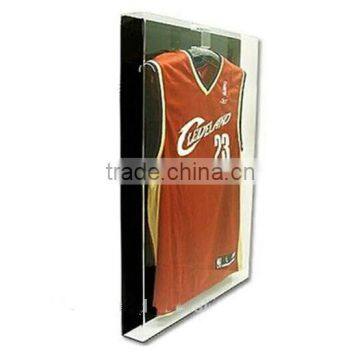 Hot selling acrylic clear T-shirt display case with black back, wall-mounted keepsake holder stand