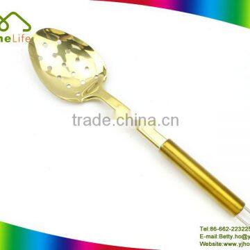 Stainless steel kitchen utensils golder color cooking slotted spoon