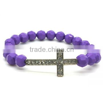 religious rosary, acrylic bracelet with a twinkling cross, catholic whole colored bracelet