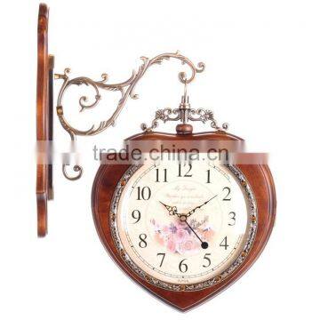 Creative Art Craft Wooden Wall Clock Home Decorative Two Sides Clock