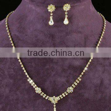 Clear Crystal Rhinestone Gold Necklace Earrings Set CS1055