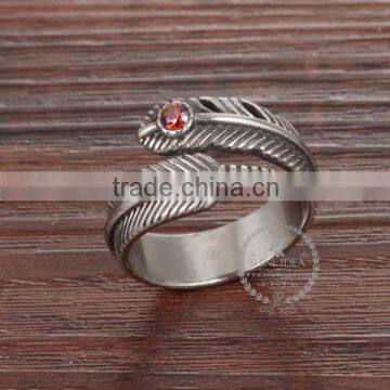 13MM Stainless Steel Vintage Antiqued Silver Feather Ring Adjustable Ring Steam Punk Jewelry 6240014