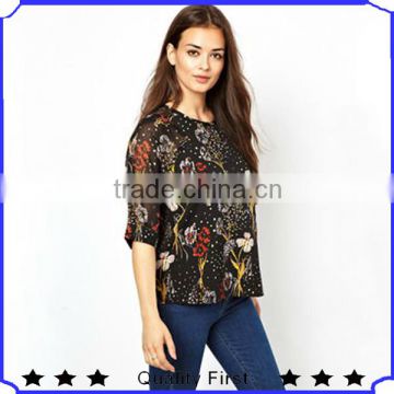 2013 high fashion design women summer chiffon blouse&tops chiffon printed blouse&top elegant with round neck zhk 77