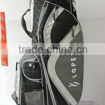 golf bag with cooler bag in the frontal and two side