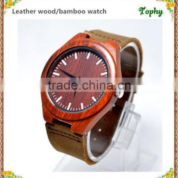 Japan movement Eco-friendly wood watch leather, handmade genuine leather watch wood