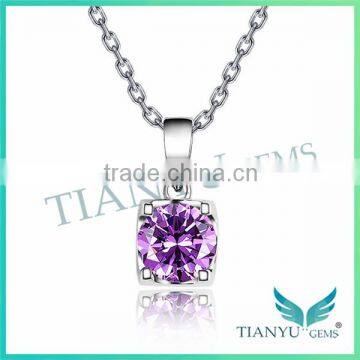 925 Sterling Silver Purple Round Moissantie Diamond Pendants Charms Necklace Jewelry