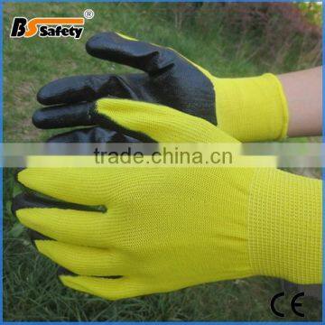 BSSAFETY Nitrile gloves cotton fabric liner Nitrile coated gloves 4343 safety working gloves Knit cuff