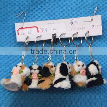 plastic dog animal shape faux fur toy keychain