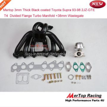 Mertop 3mm Thick Black Coated Toyot* Supra 93-98 2JZ-GTE 2JZ Twin Turbo Divided Flange Turbo Manifold +38mm Wastegate