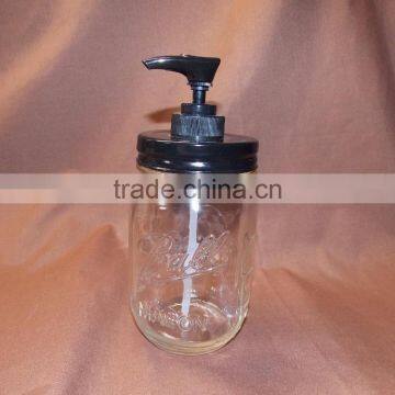 Vintage Mason Jar Soap Dispenser With Antiqued Black Lid & Pump