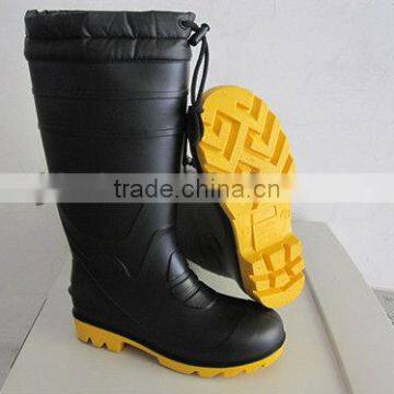 Black Warm Winter PVC Rain Boots with Steel Toe for Farming and Industry