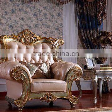 Luxury Palace Noble Living Room Furniture Solid Wood Hand Carved Genuine Leather Sofa Set photo-2