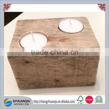 Solid Wood Block Double Tea Light Candle Holder Handmade Drift Wood Christmas