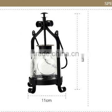 European Vintage Iron Glass Wedding Candle Lamp Portable Lantern Candle Holders Room Decoration Romantic Candlestick photo-4