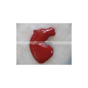 wholesale 20-35mm red horse head carved natural coral pendant