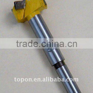Forstner screw router drill bit with yellow end and silver body