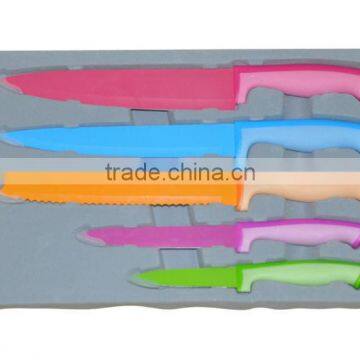 non-stick kitchen knife set in PVC pile coating tray gift box