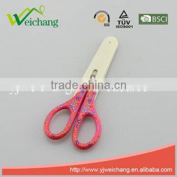 WCSC219 premium novelty wholesale soft handle colorful school children plastic scissors with cover