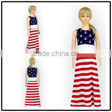 Baby Girl Dress American Flag Printing Cotton Sleeveless Long Skirts Childens Summer Dress