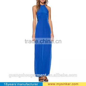 Before Bohemian long split sexy halter backless blue evening chiffon evening/party dress bridesmaid