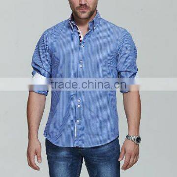 2016 Four Breasted Men's Shirt Long Sleeve Striped Shirt photo-2