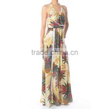 Young Lady Halter Neck Printing Maxi Dress Women Casual photo-3
