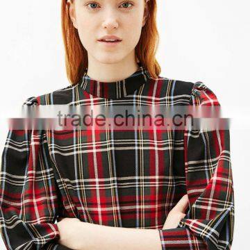 2017 AW New Collection Back Neck Design Plaid Women Top Blouses in Red Color of Clothing Factory photo-2