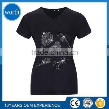 Women's Summer Fashion Hair Designer Rhinestone Embellishment T-shirt Top