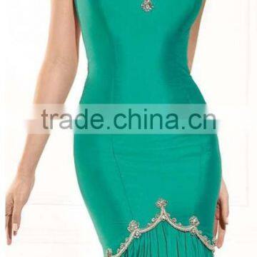 Green Satin Beaded Sweetheart Neckline Sample Design Short Sleeve Dress photo-5