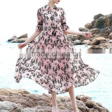 Maxnegio Printed Maxi Chiffon Long Pink Beach Dress photo-2