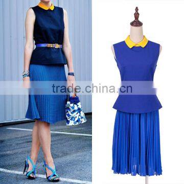 Latest Design High Quality 2017 Spring Summer Fashion Elegant Blue Pictures Office Dress of Women