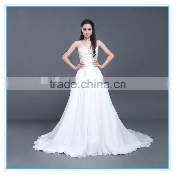 Holy Chiffon V Neck Hand Beaded Long Train A Line Bridal Wedding Dress For Wedding photo-2