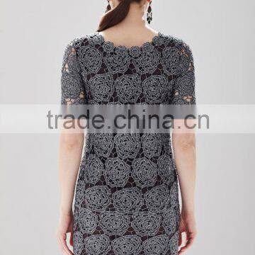 Black Crochet Dress Flower Pattern Cut-out Metallic Effect Dress for Adult SR-D9784 photo-5