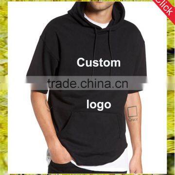 Wholesale custom logo printing short sleeve blank hoodies sweatshirts with side zips