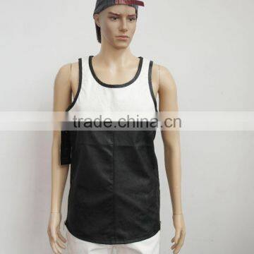 Two Tone Panelled Tank Top Black/White Plain Men's Tank Top Poly-Cotton Blank Round Bottom Tank Top with Side Zipper