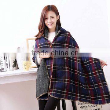 High quality 2017 new model female scarf double-side grid printed design button with hood women cloak