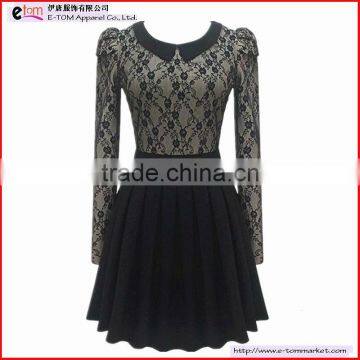 ET13003 Round Neckline Lace Skater Dress in Black