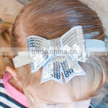 Wholesale trade kids headwear apparel accessories Computer embroidery flash bead piece big bowknot 10 colour hair accessories