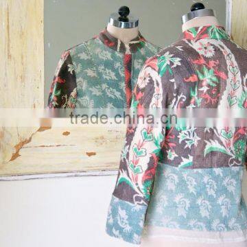 Vintage Kantha Jacket in Dirty Green & Brown ~ Small photo-4