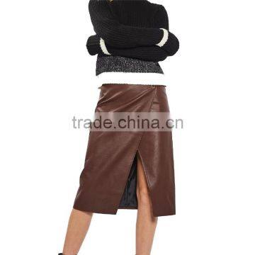 2017 OEM Spring Elegant Snap Wrap Midi Faux Leather Skirt photo-6