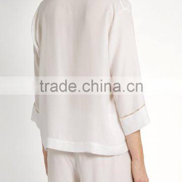 High Quality Shawl Collared White and Golden Color Contrasting Satin Sleepwear photo-3