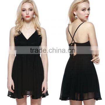 2016 Fashion Lady Pant Dresses v Neck Summer Beach Casual Backless Chiffon Playsuit Women photo-2