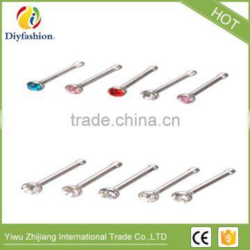 Wholesale 1.8mm Colorful Round Diamond Stainless Steel Nose Ring
