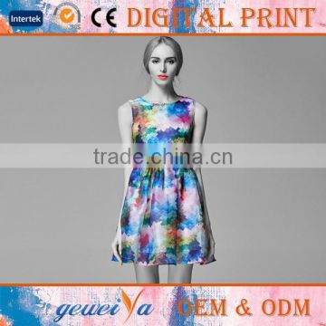 Custom Silk Digital Printed Short Sleeve Lady Dress