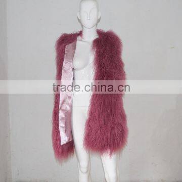 SJ036-02 Wholesale Tibetan Mongolian Lamb Skin Fur Gilets For Woman