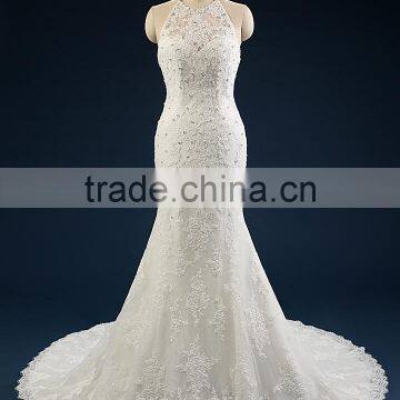 2017 A-line High Neck Sleeveless Floor-length Lace Wedding Gowns AS41101 photo-2