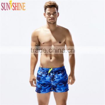 Camo Printed Waterproof Side Slant Pockets Swimwear Trunks Beachwear