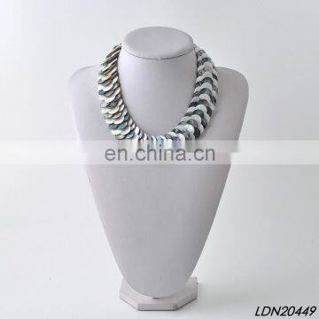 Three Stands Layering Multi Color Shell Beaded Necklace Fashion Statement Necklace photo-3