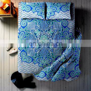 Indian Latest Blue Ombre Mandala Bed sheet With 2 Pillow Duvet Cover Cover full Set Queen Size Bedding Full Set