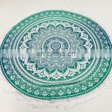 Indian Roundie Round Pom Pom Mandala Hippie Tapestry Sea Green Beach Throw Towel Yoga Mat Bohemian Art